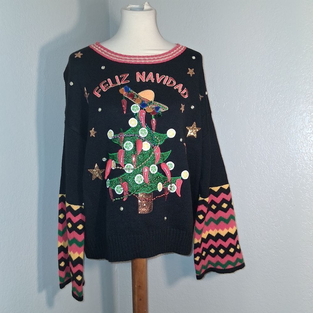 Holiday Time Festive Tree Design Ugly Christmas Sweater Size XXL (20)